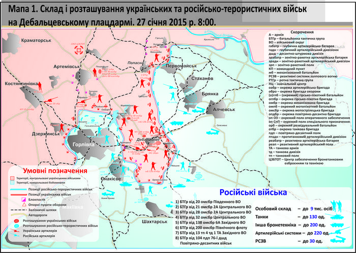 Дебальцеве 27 січня 2015 мапа ГШ ЗСУ
