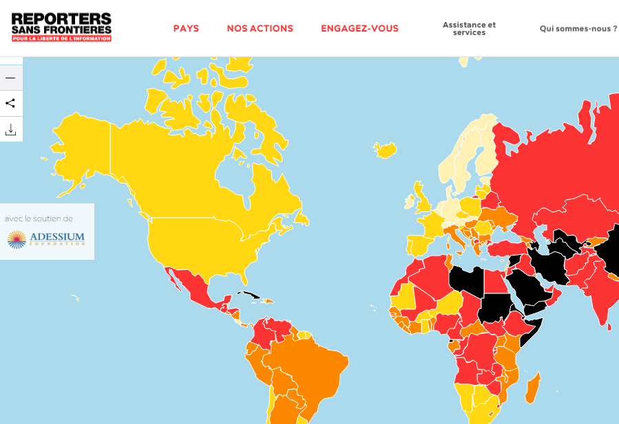 Рейтинг свободи слова - Репортери без кордонів 2016