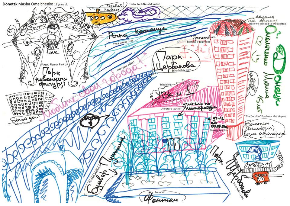 Таким памятає своє місто 15-річна Маша Омельченко з Донецька, яка намалювала карту для проекту "Одіссея Донбас". Графіка: ФБ UNHCRKyiv