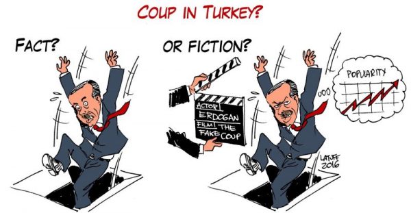 Напис на малюнку: "Переворот у Туреччині? Чи вигадка?"