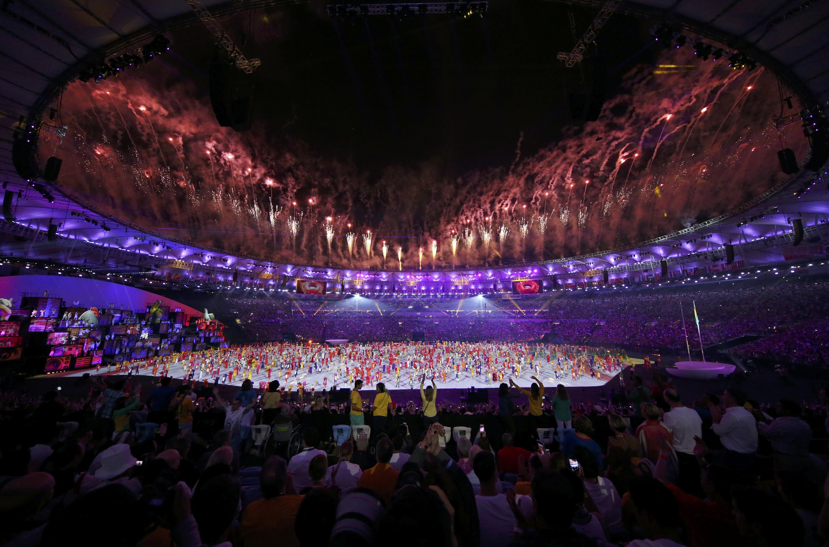 2016 Rio Olympics - Opening ceremony - Maracana - Rio de Janeiro, Brazil - 05/08/2016. Performers take part in the opening ceremony. REUTERS/Andrew Boyers FOR EDITORIAL USE ONLY. NOT FOR SALE FOR MARKETING OR ADVERTISING CAMPAIGNS.