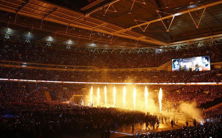 Anthony Joshua makes his entrance before the fight