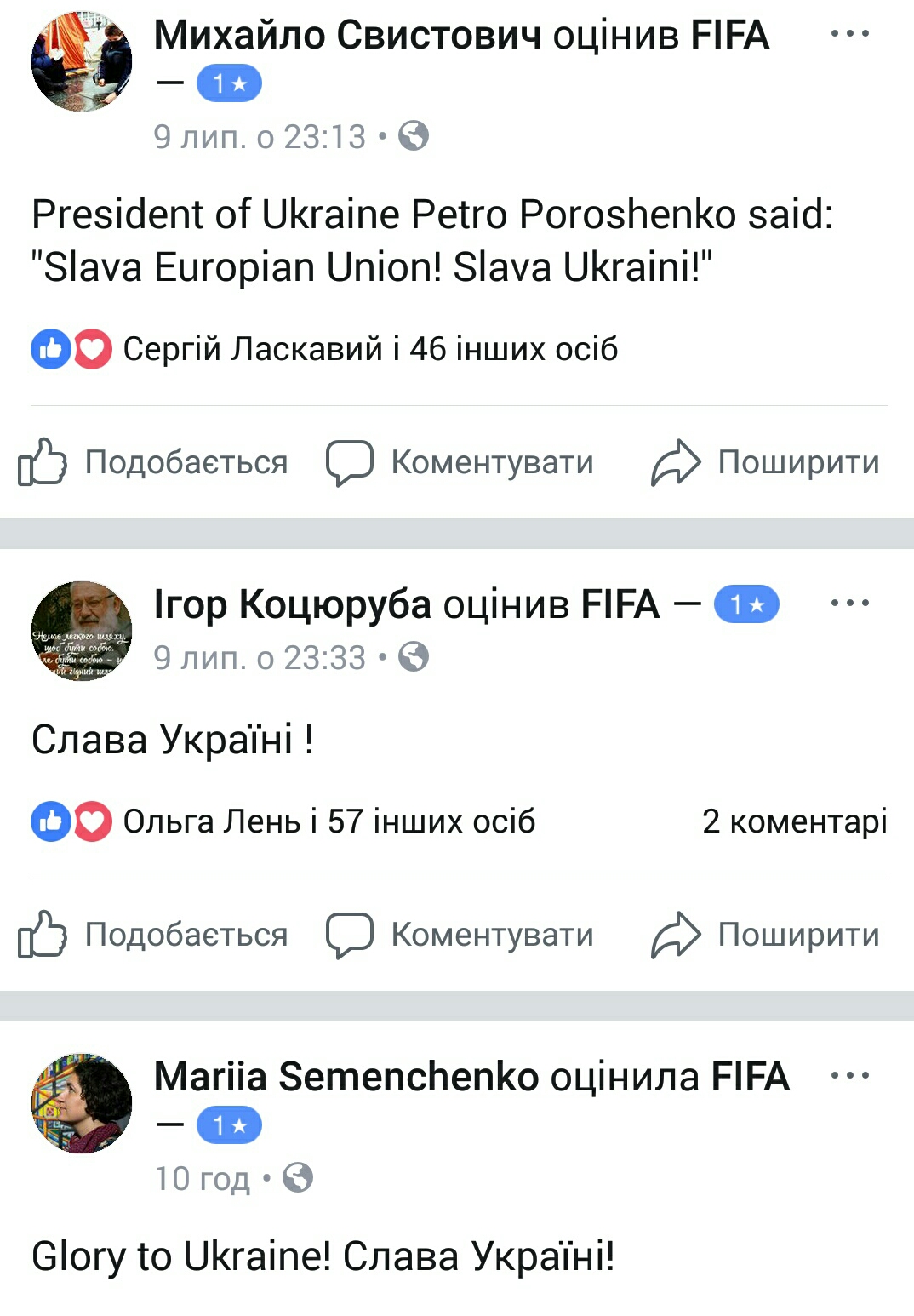 ФБ-сторінка ФІФА - оцінки - Слава Україні (77)