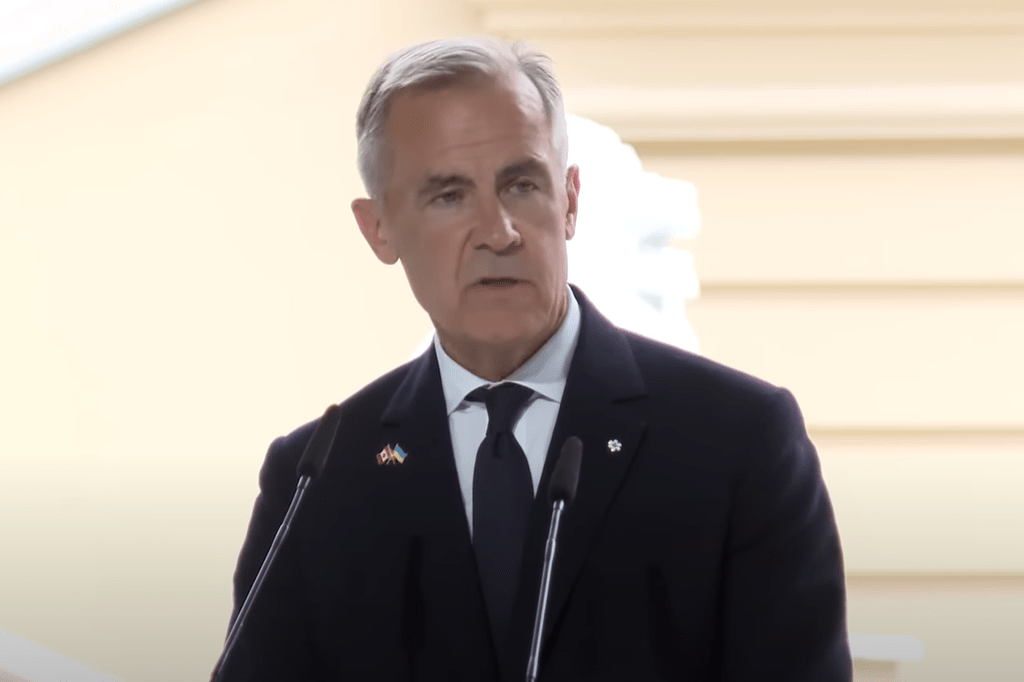 Премʼєр-міністр Канади Марк Карні під час спільної з президентом України Володимиром Зеленським пресконференції у Києві 24 серпня 2025 року